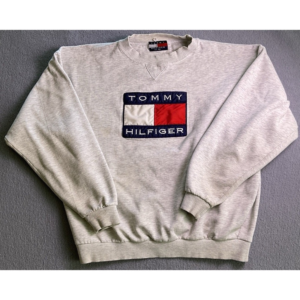 Vintage Tommy Hilfiger Men's Gray Sweatshirt Size XL